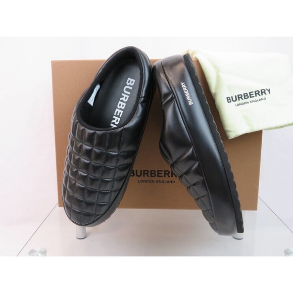 BURBERRY NORTHAVEN BLACK QUILTED CHECK LEATHER LOGO LOAFER SLIPPERS 41 US 8 - Picture 10 of 13